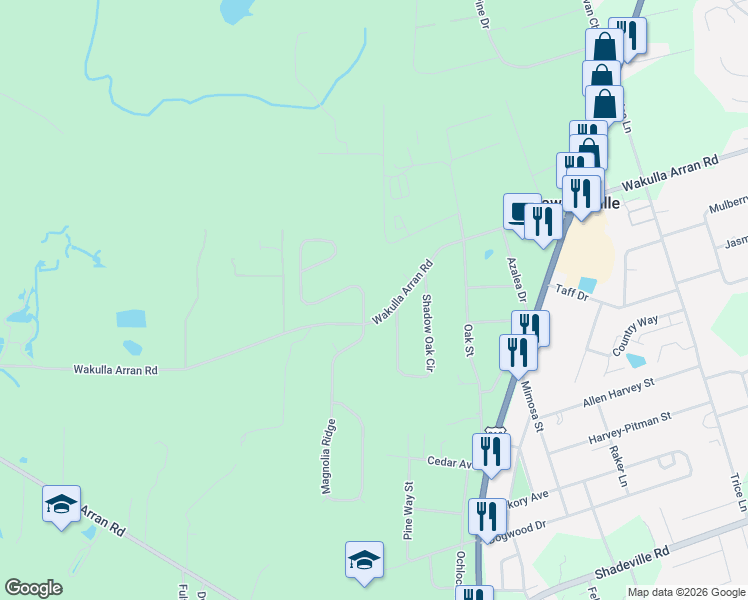 map of restaurants, bars, coffee shops, grocery stores, and more near 10 Savannah Forest Circle in Crawfordville