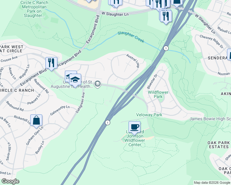 map of restaurants, bars, coffee shops, grocery stores, and more near 5315 La Crosse Avenue in Austin