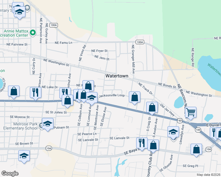 map of restaurants, bars, coffee shops, grocery stores, and more near 281 Northeast Jacksonville Loop in Lake City