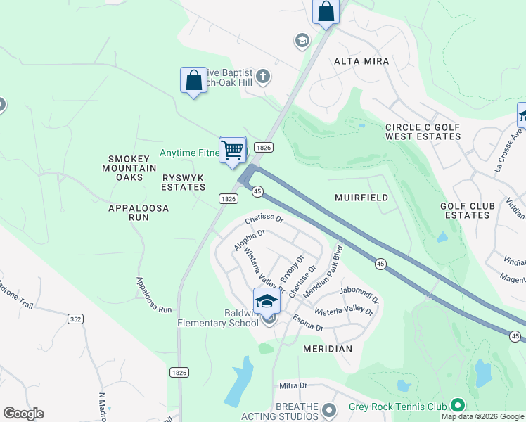 map of restaurants, bars, coffee shops, grocery stores, and more near 11588 Cherisse Drive in Austin