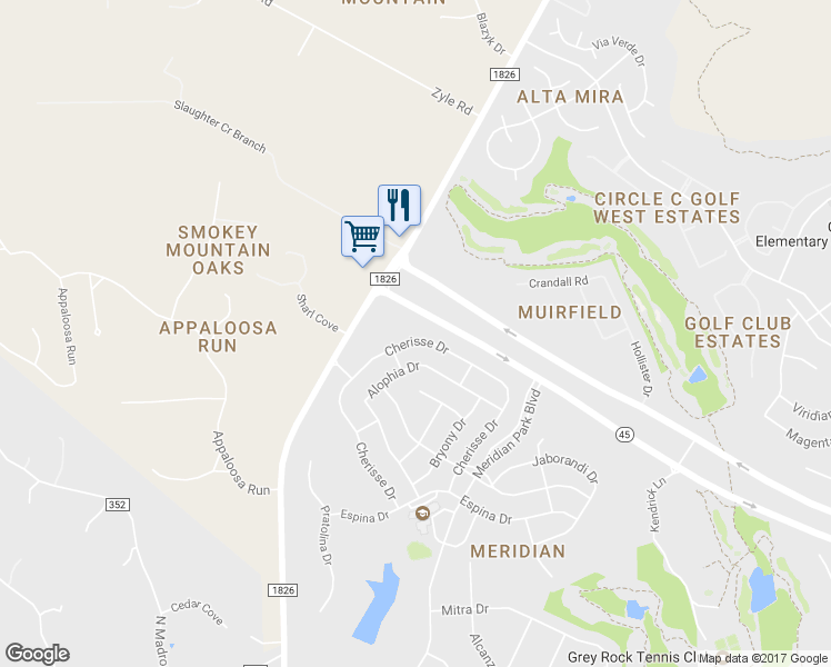 map of restaurants, bars, coffee shops, grocery stores, and more near 11521 Cherisse Drive in Austin