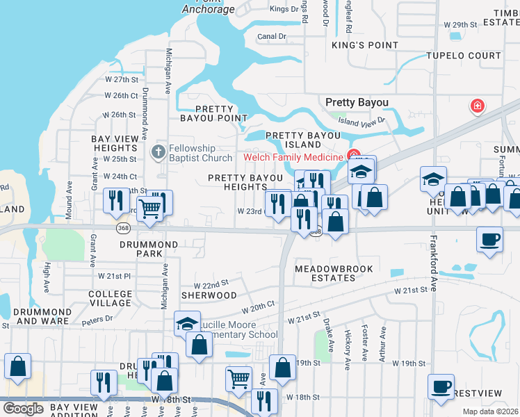 map of restaurants, bars, coffee shops, grocery stores, and more near 23RD Cody Lane in Panama City