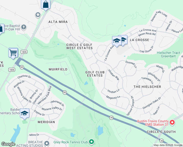 map of restaurants, bars, coffee shops, grocery stores, and more near 7516 Harlow Drive in Austin