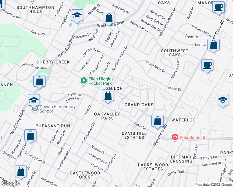map of restaurants, bars, coffee shops, grocery stores, and more near 2512 Star Grass Circle in Austin