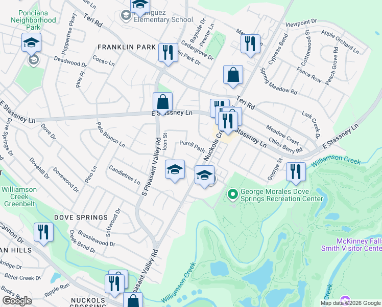 map of restaurants, bars, coffee shops, grocery stores, and more near 5107 Galen Court in Austin