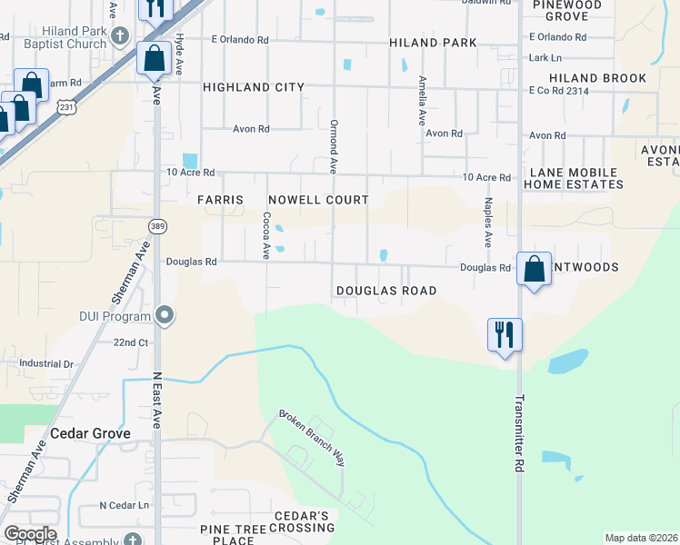 map of restaurants, bars, coffee shops, grocery stores, and more near 2325 Ormond Avenue in Panama City