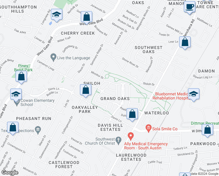 map of restaurants, bars, coffee shops, grocery stores, and more near 2212 Hazen Lane in Austin