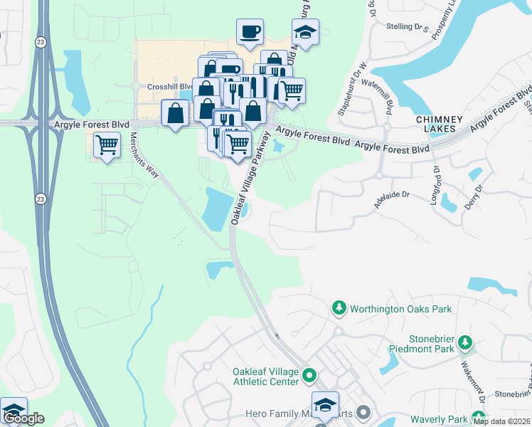 map of restaurants, bars, coffee shops, grocery stores, and more near 9753 Woodstone Mill in Jacksonville
