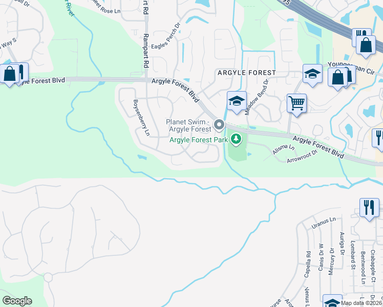 map of restaurants, bars, coffee shops, grocery stores, and more near 7091 Beechfern Lane South in Jacksonville