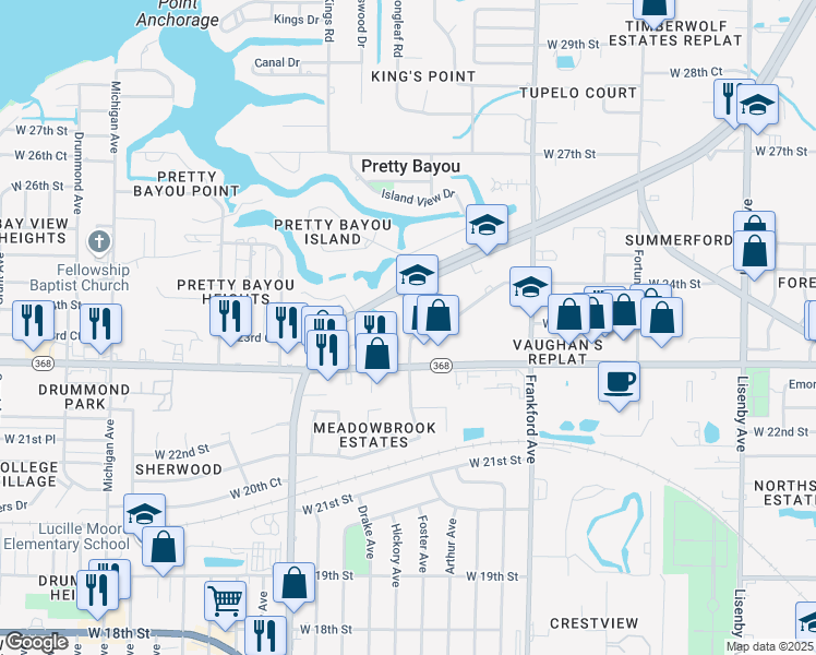 map of restaurants, bars, coffee shops, grocery stores, and more near 2405 Ruth Hentz Avenue in Panama City