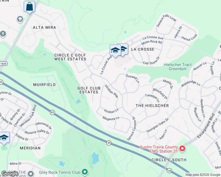 map of restaurants, bars, coffee shops, grocery stores, and more near 11405 Viridian Way in Austin