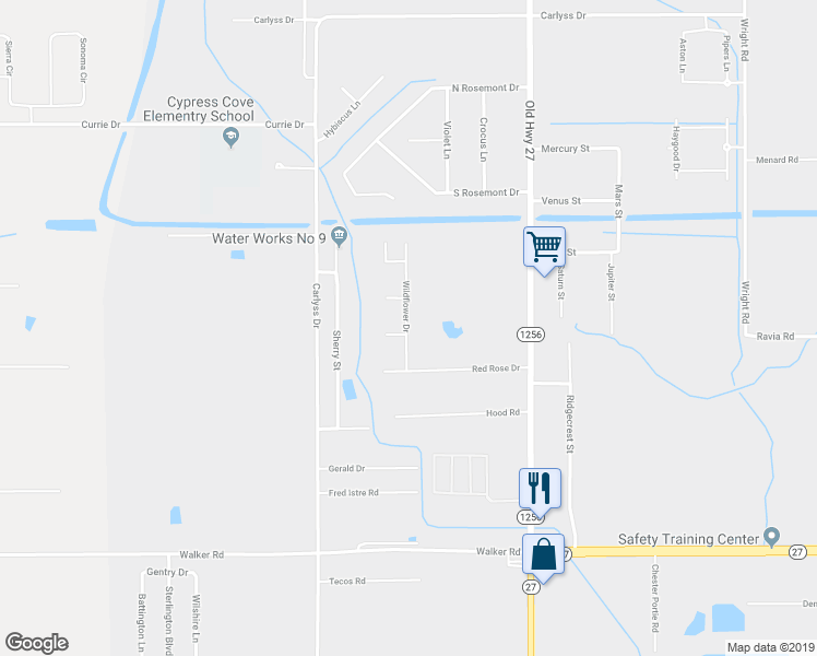 map of restaurants, bars, coffee shops, grocery stores, and more near 4017 Wildflower Drive in Sulphur