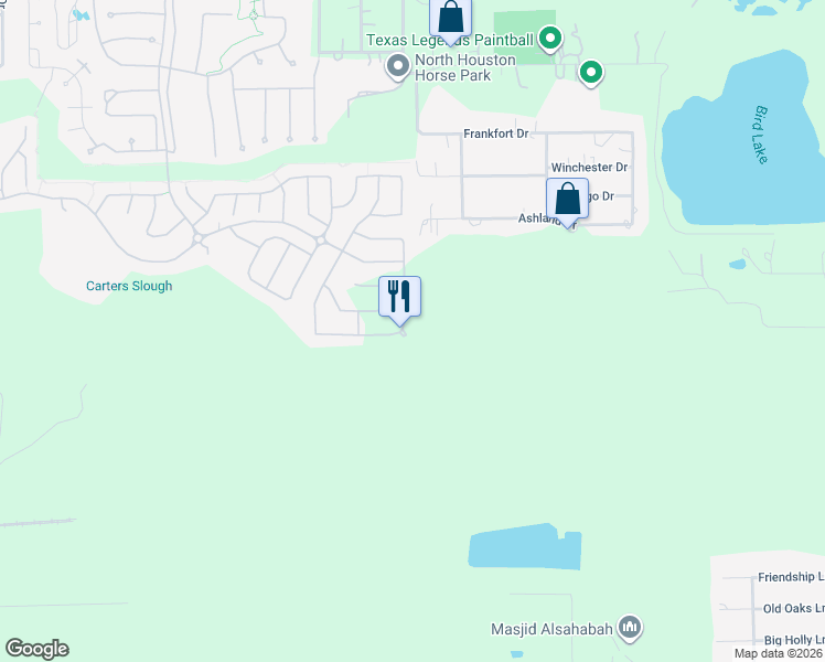 map of restaurants, bars, coffee shops, grocery stores, and more near 1205 Ashland Drive in Conroe