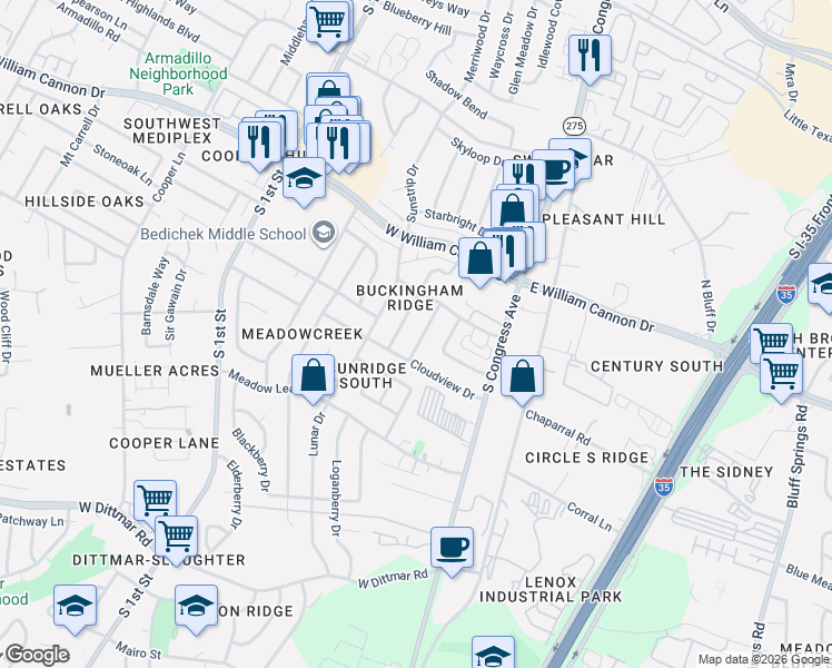 map of restaurants, bars, coffee shops, grocery stores, and more near 6902 Skynook Drive in Austin