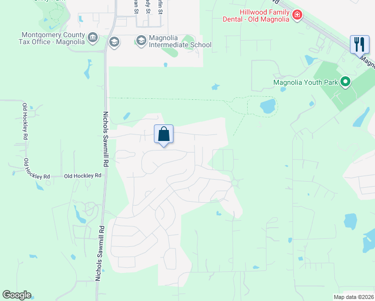 map of restaurants, bars, coffee shops, grocery stores, and more near 18611 Connie Avenue in Magnolia