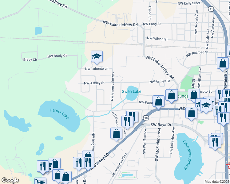 map of restaurants, bars, coffee shops, grocery stores, and more near 564 Northwest Shelby Terrace in Lake City