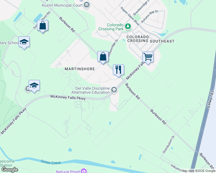 map of restaurants, bars, coffee shops, grocery stores, and more near 4303a Shallowbrook Trail in Austin