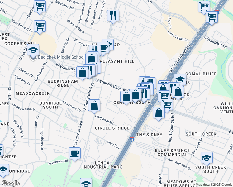 map of restaurants, bars, coffee shops, grocery stores, and more near in Austin