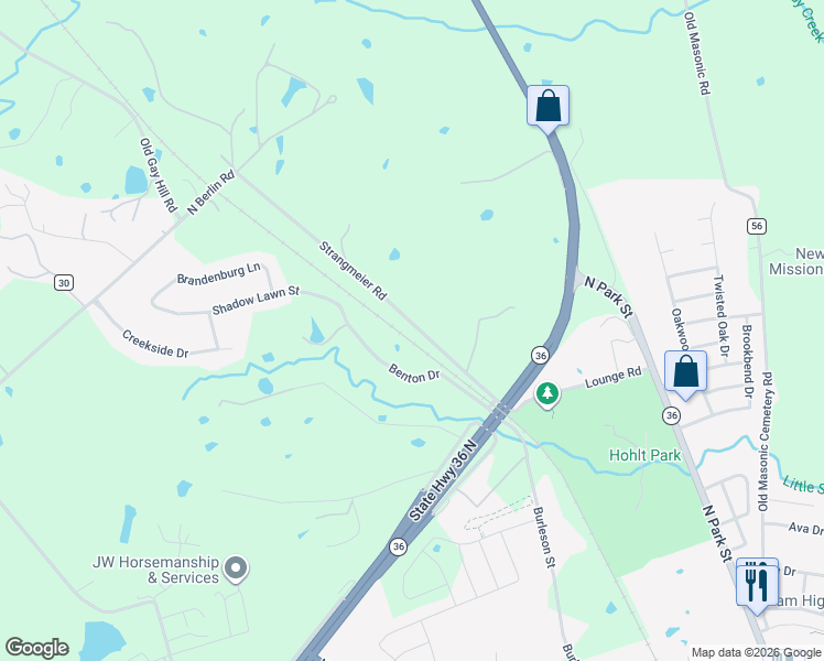 map of restaurants, bars, coffee shops, grocery stores, and more near 2041 Strangmeier Road in Brenham