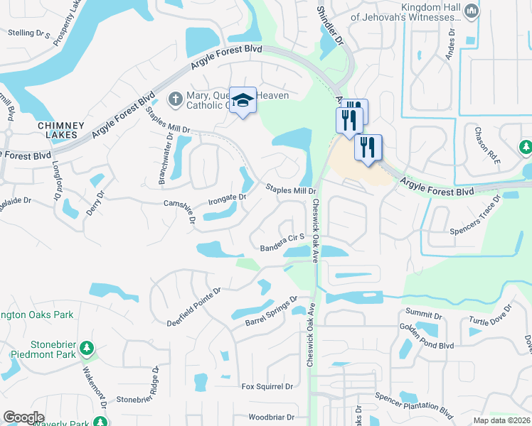 map of restaurants, bars, coffee shops, grocery stores, and more near 8838 Camshire Drive in Jacksonville