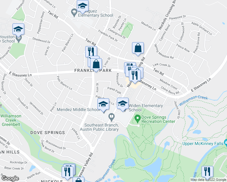map of restaurants, bars, coffee shops, grocery stores, and more near 5007 Parell Path in Austin