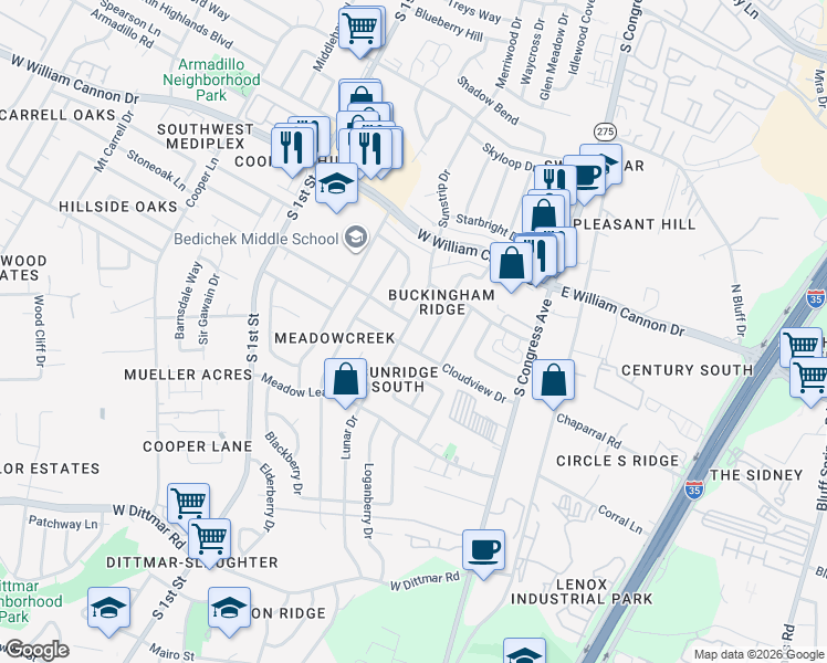 map of restaurants, bars, coffee shops, grocery stores, and more near 6902 Skynook Drive in Austin