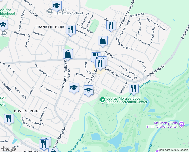 map of restaurants, bars, coffee shops, grocery stores, and more near 5405 Agua Caliente Cove in Austin