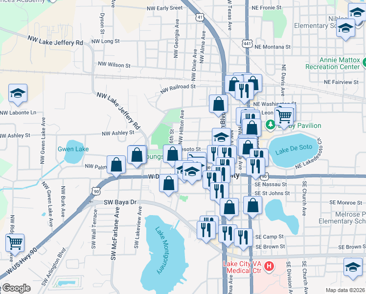 map of restaurants, bars, coffee shops, grocery stores, and more near 799 Northwest Hamilton Street in Lake City