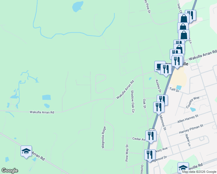 map of restaurants, bars, coffee shops, grocery stores, and more near 179 Savannah Forest Circle in Crawfordville