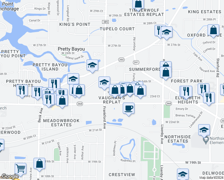 map of restaurants, bars, coffee shops, grocery stores, and more near 2014 West 23rd Court in Panama City