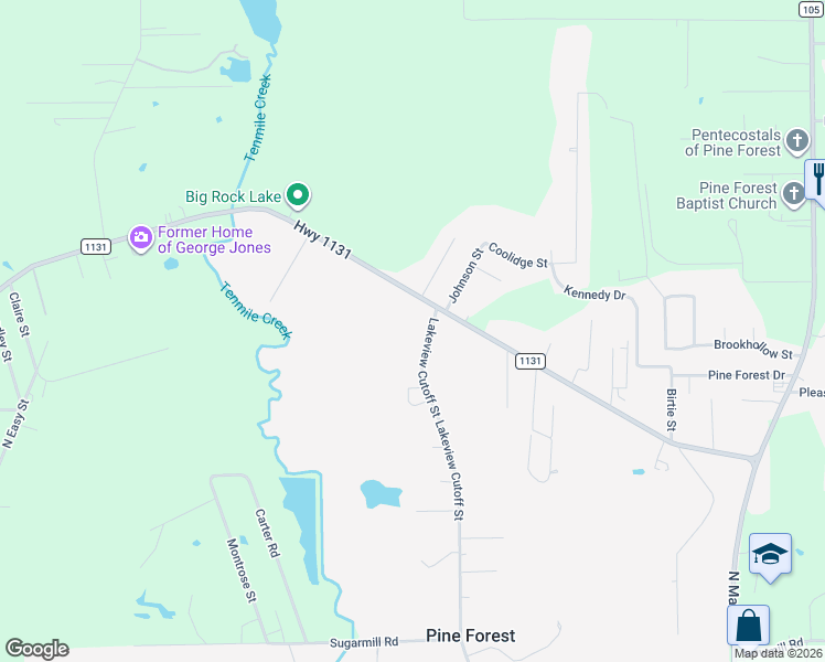 map of restaurants, bars, coffee shops, grocery stores, and more near 975 Highway 1131 in Vidor