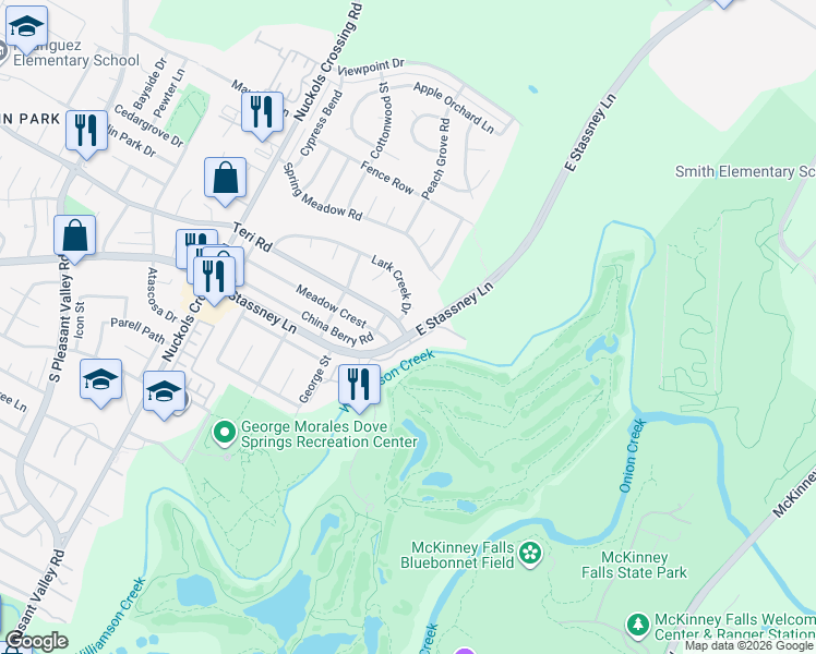 map of restaurants, bars, coffee shops, grocery stores, and more near 5801 Walnut Hollow Cove in Austin