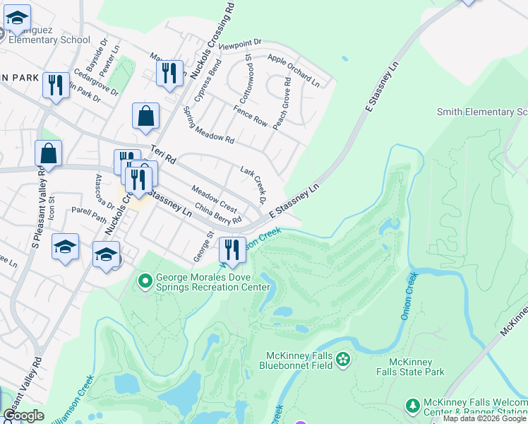 map of restaurants, bars, coffee shops, grocery stores, and more near 5801 Walnut Hollow Cove in Austin