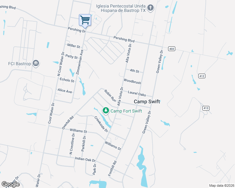map of restaurants, bars, coffee shops, grocery stores, and more near 214 Alta Vista Drive in Bastrop