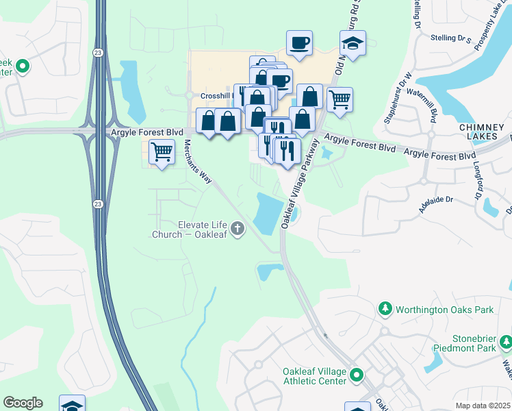 map of restaurants, bars, coffee shops, grocery stores, and more near 8483 Merchants Way in Jacksonville