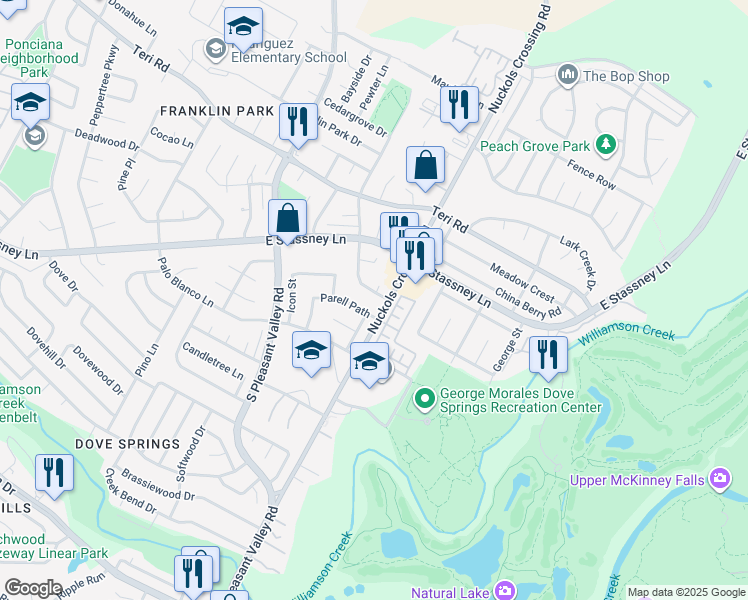 map of restaurants, bars, coffee shops, grocery stores, and more near 5405 Agua Caliente Cove in Austin