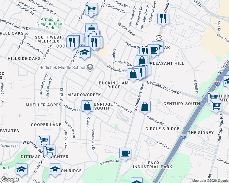 map of restaurants, bars, coffee shops, grocery stores, and more near 6902 Skynook Drive in Austin