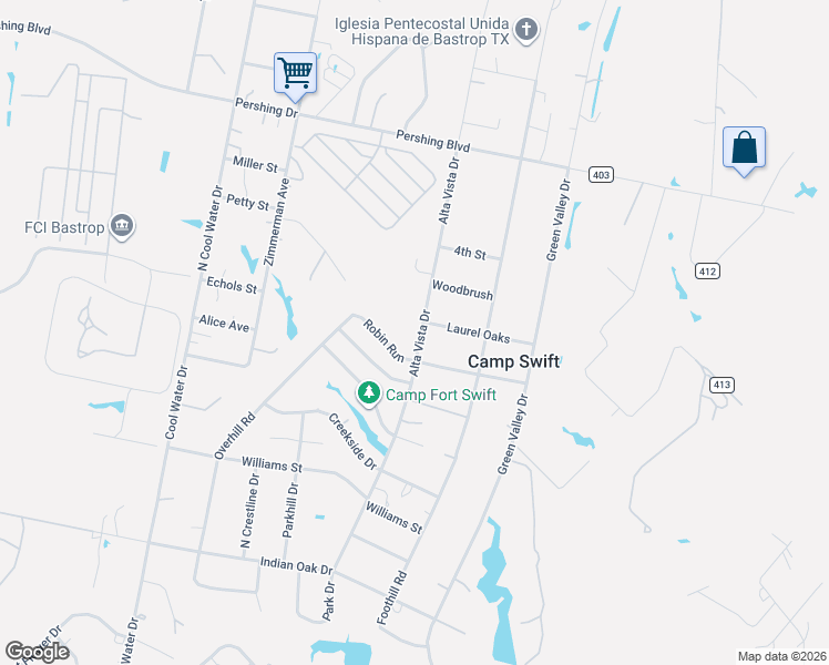 map of restaurants, bars, coffee shops, grocery stores, and more near 214 Alta Vista Drive in Bastrop