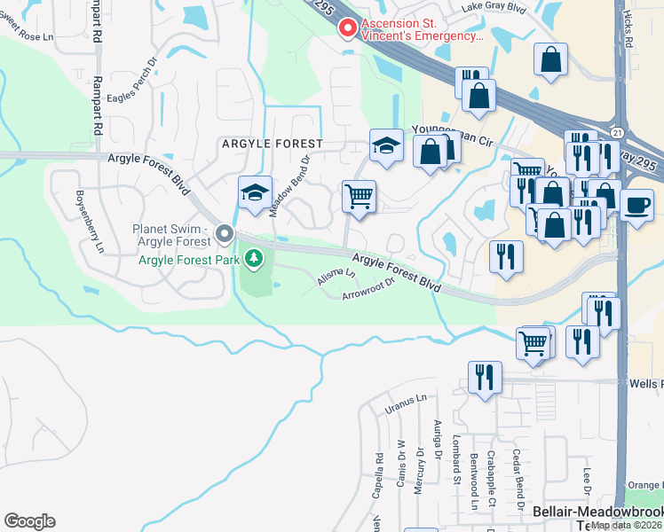 map of restaurants, bars, coffee shops, grocery stores, and more near 6661 Alisma Lane in Jacksonville