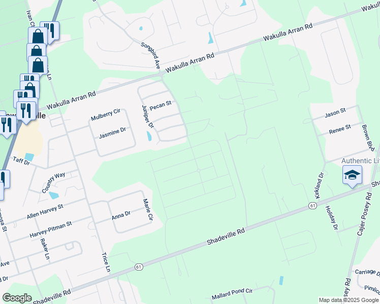 map of restaurants, bars, coffee shops, grocery stores, and more near 186 Juniper Drive in Crawfordville