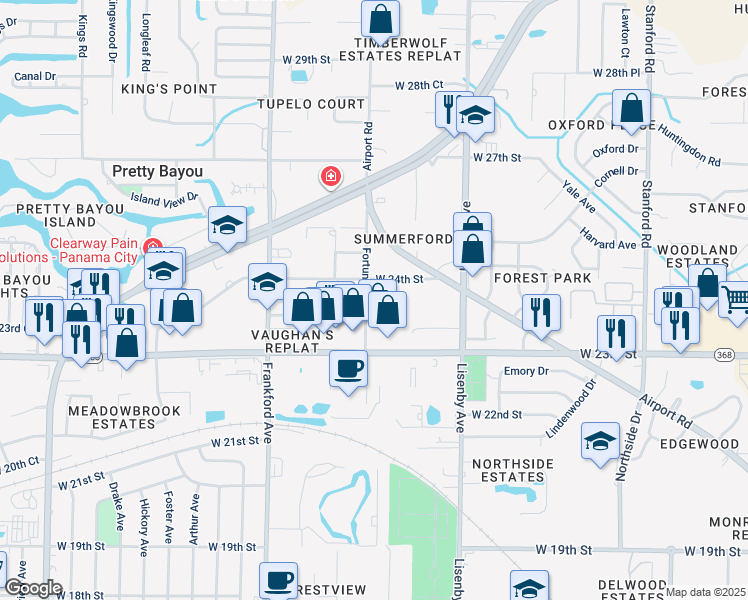 map of restaurants, bars, coffee shops, grocery stores, and more near 2416 Fortune Avenue in Panama City