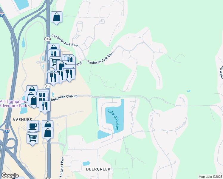 map of restaurants, bars, coffee shops, grocery stores, and more near 9166 Spindletree Way in Jacksonville