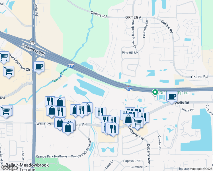 map of restaurants, bars, coffee shops, grocery stores, and more near Highway 9A in Jacksonville