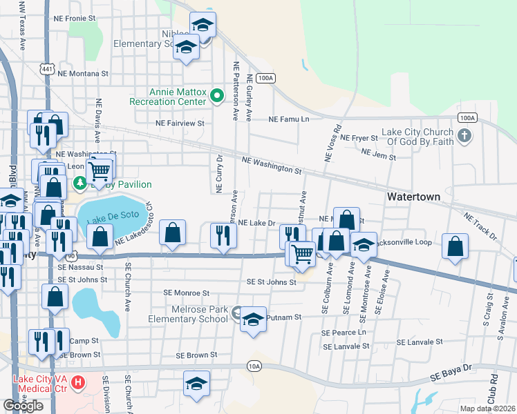 map of restaurants, bars, coffee shops, grocery stores, and more near 286 Northeast Anderson Terrace in Lake City