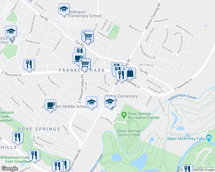 map of restaurants, bars, coffee shops, grocery stores, and more near 5004 Parell Path in Austin