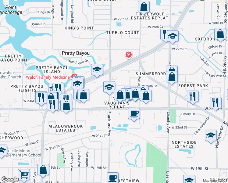 map of restaurants, bars, coffee shops, grocery stores, and more near 2350 Frankford Avenue in Panama City
