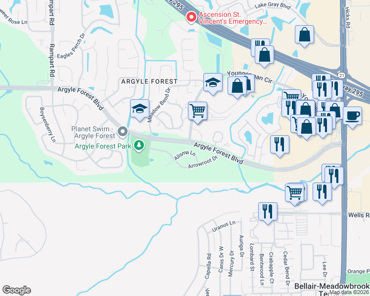 map of restaurants, bars, coffee shops, grocery stores, and more near 6661 Alisma Lane in Jacksonville