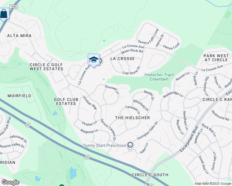 map of restaurants, bars, coffee shops, grocery stores, and more near 11101 Pairnoy Lane in Austin