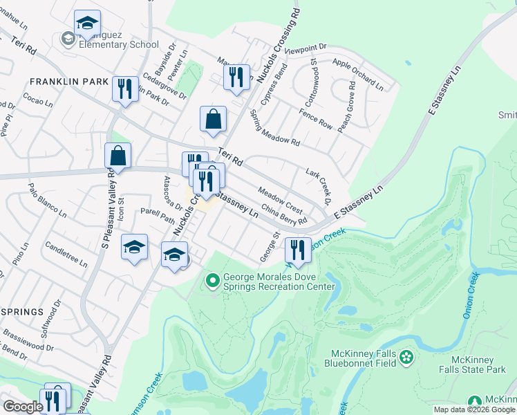 map of restaurants, bars, coffee shops, grocery stores, and more near 5509 China Berry Road in Austin