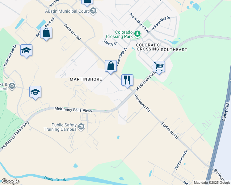 map of restaurants, bars, coffee shops, grocery stores, and more near 4303a Shallowbrook Trail in Austin